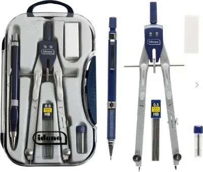 Produktbild von Idena Zirkel Set mit Radierer Druckbleistift und Minen dunkelblau