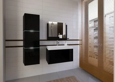 Produktbild von FURNITECH Lorent 60 Badezimmer Bademöbel Badeschränke Set mit Waschbecken (Schwarz, LED blau)