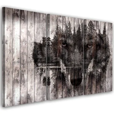 Produktbild von Triptychon auf leinwand tiere - grau 120x80 cm Feeby grau wandbild bereit zum aufhängen