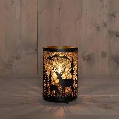 Produktbild von LED Laterne Rentier/Bergen Design für Weihnachtsdekoration schwarz/gold Ø 10,5 cm H 16 cm