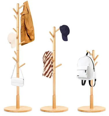 Image de Porte-vêtements en bois avec 9 crochets et hauteur réglable