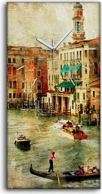 Produktbild von Dekor Leinwand Uhr Wandbilder Quarz 30x60 Farbe Venedig Italien Stadt Wasser - weiße Hände