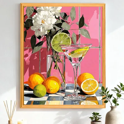 Produktbild von Malen nach Zahlen Set - Motiv Zitrone und Blumen - DIY Ölgemälde für Erwachsene - 40x50 cm - Rahmenlos mit Pinseln und Acrylfarben