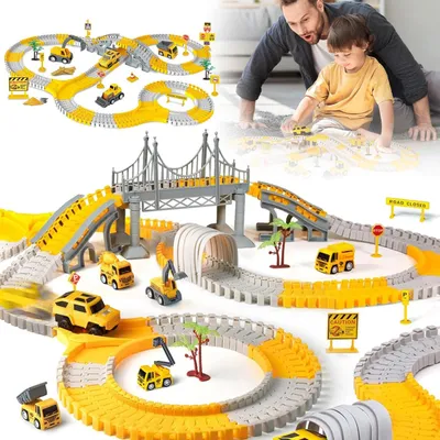 Produktbild von Autorennbahn Rennbahn 6 Cars Bagger Spielzeug Spielzeugautos Autobahn für Kinder