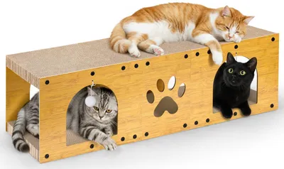 Produktbild von Gimars 100x30x30 cm Kratzbrett Katzen mit Spielball,Tunnel, Kratzpappe für Katze