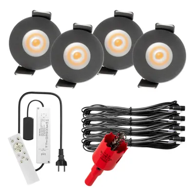 Produktbild von S-Polylight PREMIUM Mini LED- Einbauspots Warmweiss 3.000K, Smart, Smarthome, App, Alexa, DIMMBAR, IP65, FUNK 3W LED Einbaustrahler Terrassenüberdachung, Terrassenbeleuchtung, Bad, Sauna, LED Spots mit Fernbedienung (ANTHRAZIT, 4x SMARTHOME LED-SET)
