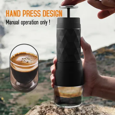 Produktbild von 3-in-1 tragbare Kaffeemaschine Heiß-Kaltwasser-Espressomaschine für Kapseln und gemahlenen Kaffee Handpress-Brüher Wandern Reisen