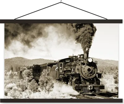 Produktbild von MuchoWow® Textilposter Eine antike Dampflokomotive 90x60 cm mit schwarzem Rahmen - Aufhängungssatz
