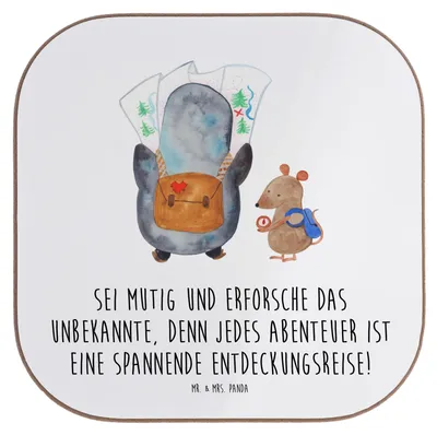 Produktbild von Mr. & Mrs. Panda Untersetzer Tasse Unbekannte Orte erkunden - Weiß - Geschenk, gläseruntersetzer, Inspiration, Vertrauem, Abenteuer, Abenteuerreise, positivity, Glas