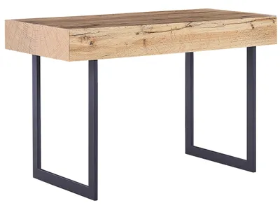 Zdjęcie produktu dla BELIANI Biurko domowe jasnobrązowy z czarnym MDF 120 x 55 cm metalowa rama z 2 szufladami