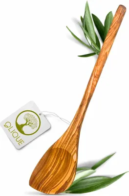 Produktbild von Kochlöffel aus Olivenholz 30 cm mit Ecke – Nachhaltiger Holzlöffel zum Kochen, Rühren & Braten