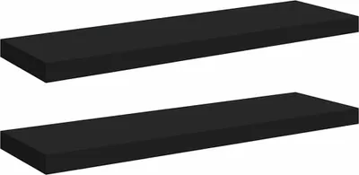 Two black shelves are shown against a white background.