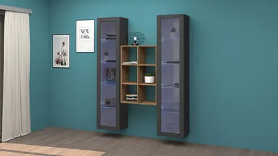 Immagine prodotto di Parete Attrezzata Soggiorno 140x30x180 cm Maruska n°19 Grigio Antracite Opaco/Rovere Wotan