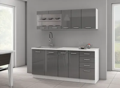 Obrázok produktu pre MOB, Kuchyňa - Saria 180 cm (biela + lesk sivý)
