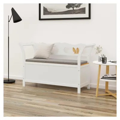 Produktbild von Aufbewahrungsbank, Aufbewahrungsbox, Bettvorderseite, Schuhbank, weiß, 107 x 45 x 75,5 cm, Tannenholz, robust