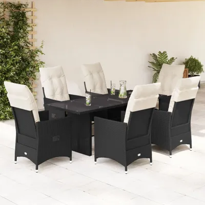 Produktbild von Best Möbel Gartenmöbel Set Balkonmöbel-Set 7-tlg. Garten-Essgruppe mit Kissen Schwarz Poly Rattan - Gartenmöbelgarnituren Cloris Neu4315018 4parcel