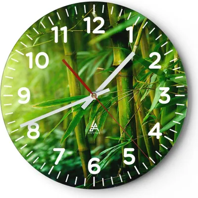 Produktbild von Wanduhr - Rund - Glasuhr - Bambus Pflanze - 40x40cm - Schleichendes Uhrwerk - Lautlos - zum Aufhängen bereit - Dekoration Modern - Wanddekoration aus Glas - C4AR40x40-3558