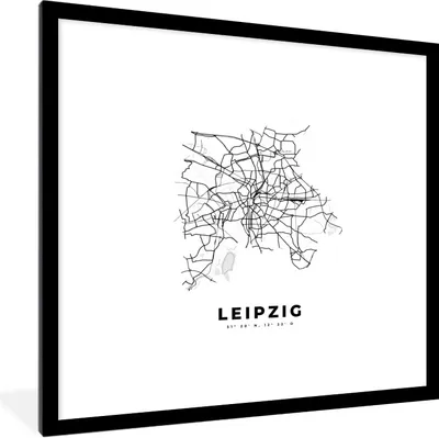 Produktbild von MuchoWow® Gerahmtes Poster Stadtplan - Schwarz-weiß - Karte - Leipzig - Deutschland 40x40 cm - Poster mit Schwarzem Bilderrahmen Wandposter Rahmen Foto Bilder - Poster - Plakat im Rahmen