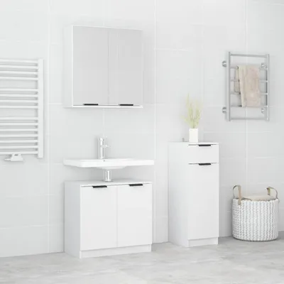 Produktbild von Design 3-tlg. Badmöbel-Set Weiß Holzwerkstoff, Badezimmerschränke 2024 Neu
