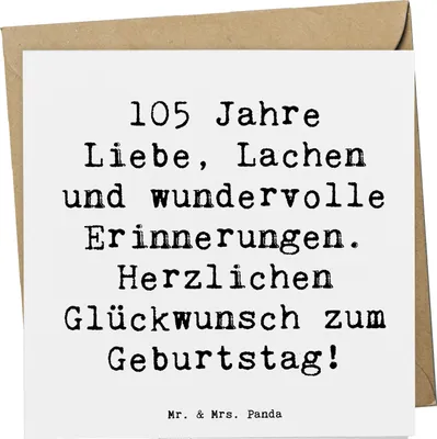 Produktbild von Mr. & Mrs. Panda Glückwunschkarte Spruch 105. Geburtstag - Weiß - Geschenk, doppelkarte, Meilenstein, liebevolle Geschenke, Happy Birthday, 105 Jahre, anlasskarte, Freude
