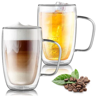 Image de Verres à latte macchiato à double paroi, 500 ml, lot de 2, en verre borosilicaté, résistants à la chaleur