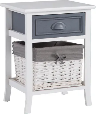 Produktbild von Nachttisch Nachtschrank Nachtkommode FLORENZ in weiß, Shabby Chic Vintage Look, mit Schublade und Korb