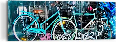 Produktbild von Bild auf Leinwand - Leinwandbild - Fahrräder Graffiti Straße Wand - 120x40cm - Wand Bild - Wanddeko - Leinwanddruck - Bilder - Kunstdruck - Wanddekoration - Leinwand bilder - Wandkunst - CA120x40-2949