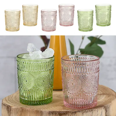 Produktbild von Trinkglas 6er Set 'Mandala' Ø8x10cm 300ml Glas rosa grün orange Bodensticker Wasserglas Ornamente Getränkegläser