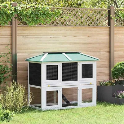 Image de Cage à deux étages pour petits animaux/lapins, en bois. Cage à lapins avec rampe, cage à lapins, cage pour petits animaux, enclos pour petits animaux, maison pour lapins, poulailler, cage pour cochons d'Inde, pour l'extérieur