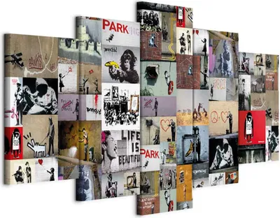 Produktbild von Vlies Leinwandbild - Art of Collage: Banksy IV 100x50 cm Streetart i-C-0092-b-n