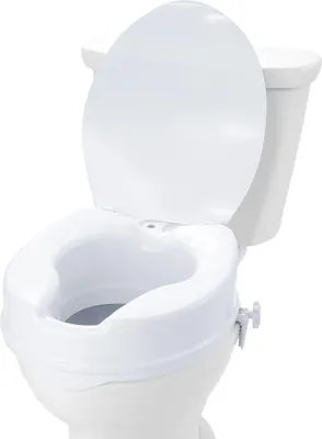 Immagine prodotto di Sedile WC rialzato, altezza 10 cm, portata 136 kg, rialzo universale per sedile WC, bloccaggio con vite, con sedile WC, per anziani, disabili, pazienti, donne in gravidanza, uso medico