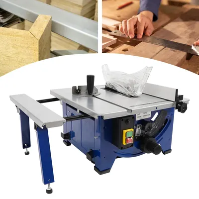 Immagine prodotto di Segatrice da tavolo - Mini - Lama da 20,3 cm - 1200 W - 230 V con spina UE - Velocità di rotazione 4800 giri/min - Profondità di taglio 45 mm - Lama a 24 denti - Argento/Blu
