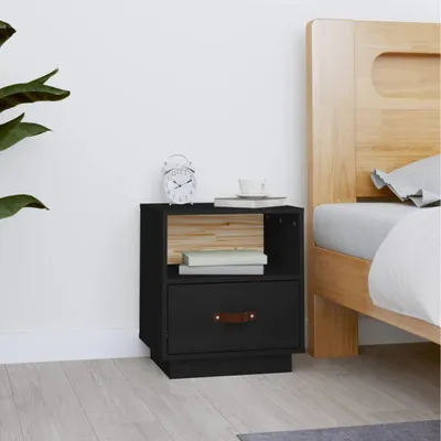 Produktbild von vidaXL Nachttisch Schwarz 40x34x45 cm Massivholz Kiefer