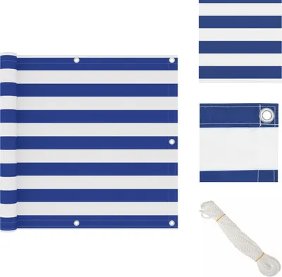 Image de vidaXL Paravent de balcon blanc et bleu 90x600 cm Tissu Oxford - Parasols et ombrelles