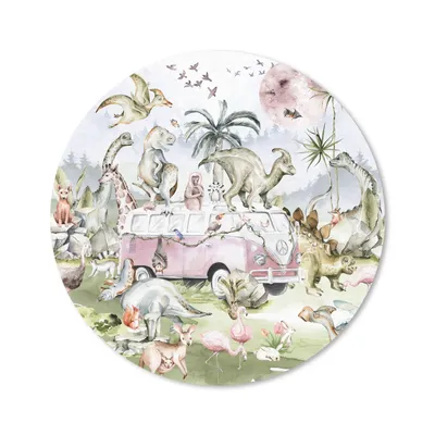 Produktbild von MuchoWow® Mauspad Mousepad Dinosaurier - Kinder - Bus - Bäume - Tiere - Kinder 20x20 cm - Mousepads - Maus Mat - Pad - Mausunterlage - Schreibtischmatte