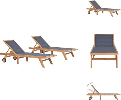 Produktbild von vidaXL Klappbare Sonnenliegen mit Rollen 2 Stk. Teak Massiv Textilene -  Sonnenliegen