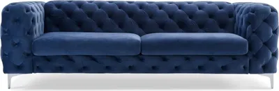 Produktbild von Chesterfield Dreisitzer Blau Sofa Wohnzimmer Modern Samt Möbel Textil Stoff