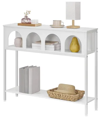 Produktbild von Schmaler Konsolentisch mit Bogendesign, 3 Ablagen, Landhausstil, Weiß