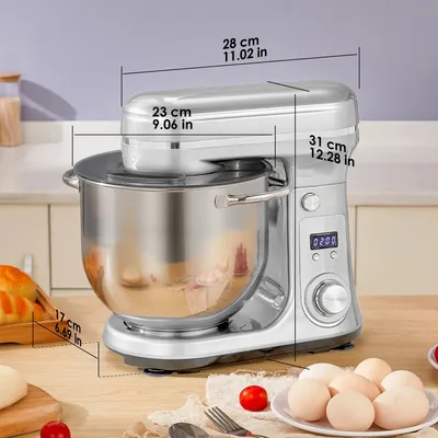 Obrázek produktu pro Kuchyňský robot – BM601 – 1200 W – nerezová mísa o objemu 6 l – 6 rychlostí – tichý stejnosměrný motor – 240 V – zástrčka pro EU – stříbrná