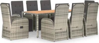 Produktbild von vidaXL 9-tlg. Garten-Essgruppe mit Kissen Grau Poly Rattan