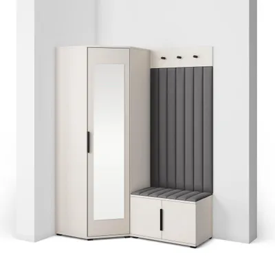 Produktbild von Garderoben-Set Napoli Version 21: Eckschrank mit Polsterpaneelen, Schuhschrank Flur und Eingangsbereich (Cashmere/Trinity 15)