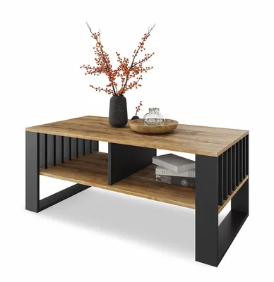 Produktbild von Meble Pitus Couchtisch ST14 90x50 cm mit Stauraum & Lamellendesign – Retro Holz