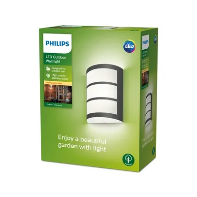Obrázek produktu pro Philips Nástěnné svítidlo Python 6 W, Venkovní světlo na zeď, Antracit, Kov, IP44, Terasa, Zahrada, II