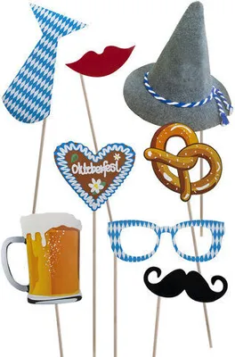 Produktbild von Partyzubehör Set 16-teilig, 8 verschiedene Motive, lustige Foto-Requisiten für Partyfotos