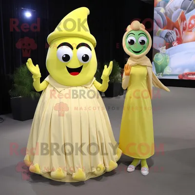 Obrázek produktu pro Citronově REDBROKOLY žlutá postava maskota Fajitas oblečená s plesovými šaty a peněženkami