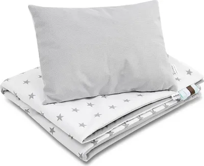 Produktbild von Bellochi Multifunktional Baby Decke Set - Doppelseitig Baby Bettwäsche 75x100 cm und Kissen 30x40cm - aus Baumwolle und Polyester - - Grey Stars - nunki star