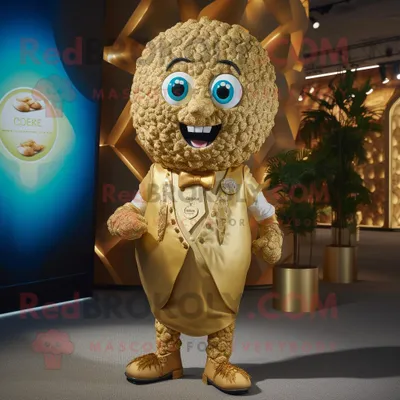 Produktbild von Goldenes REDBROKOLY Falafel Maskottchen kostüm gekleidet in einen Playsuit und Krawattennadeln