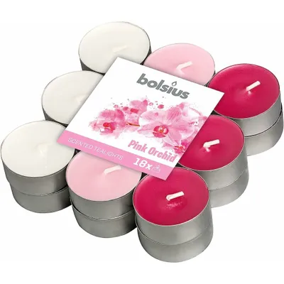Produktbild von Bolsius Scented Candles Tealight Pink Orchid Pink/White 18 Pieces - 3 Packs Of 18 Pieces Each