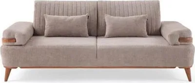 Produktbild von Designer Beiges 3-Sitzer Sofa Wohnzimmer Holzgestell  Couch