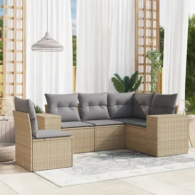Produktbild von 5-tlg. Garten-Sofagarnitur mit Kissen Beige Poly Rattan 3254906